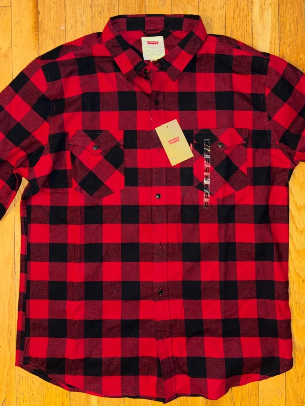 Levi’s NWT Men's Buffalo Plaid Flannel Long Sleeve Shirt - Red & Black - X Large